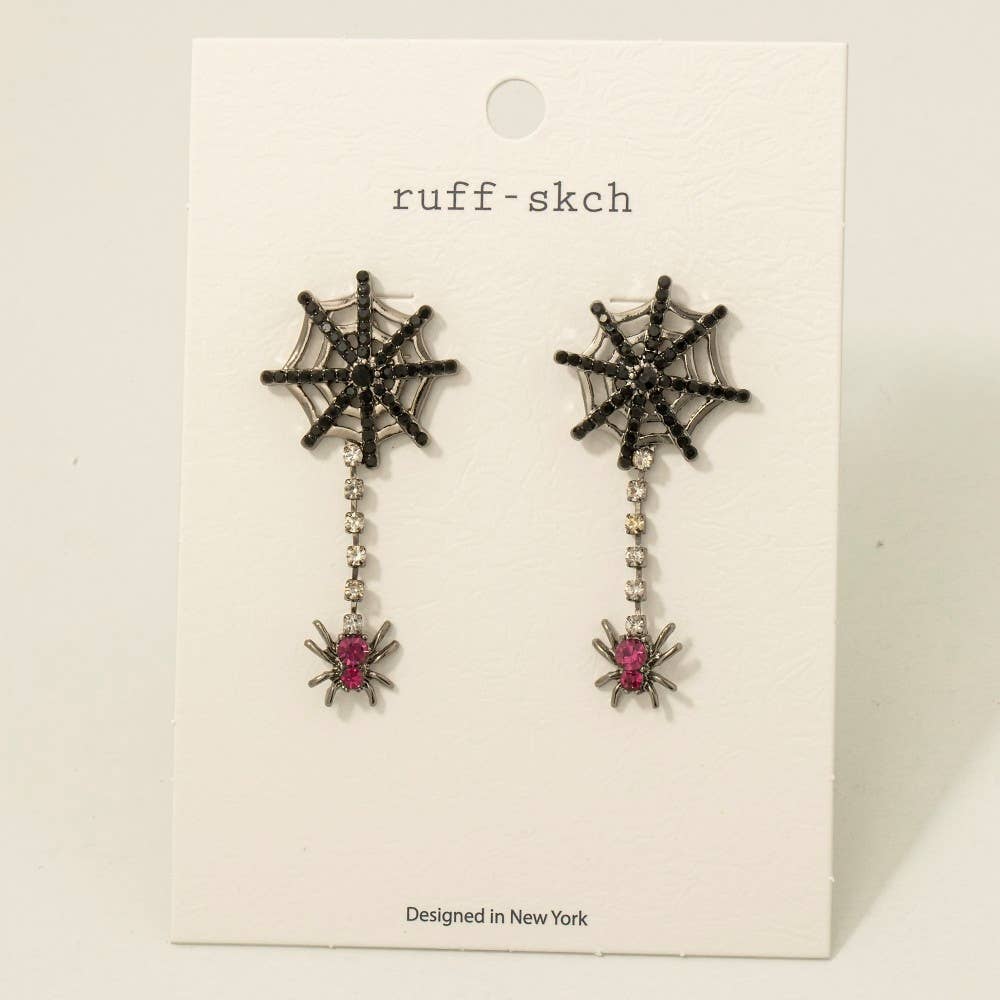 Spider Web Studded Dangle Earrings