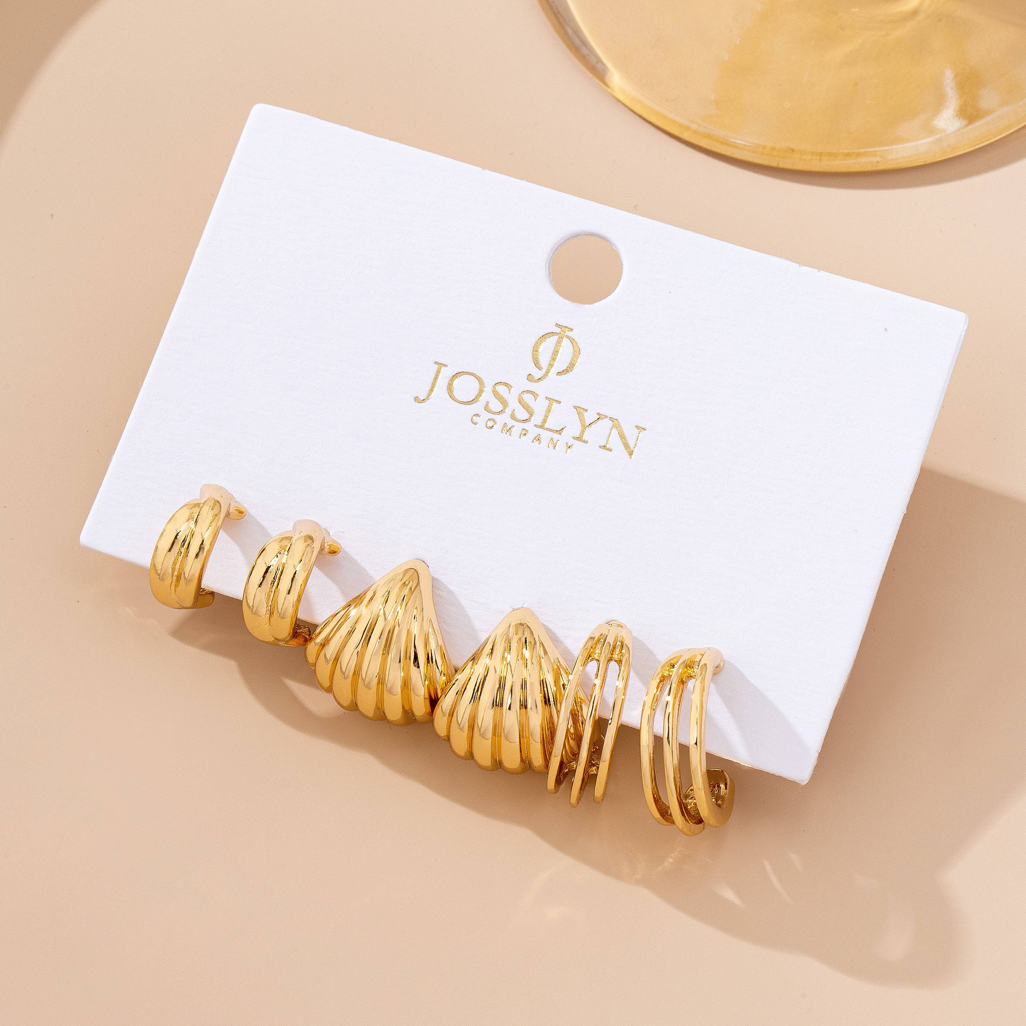 Vintage Gold Shell & Hoop Trio Earrings