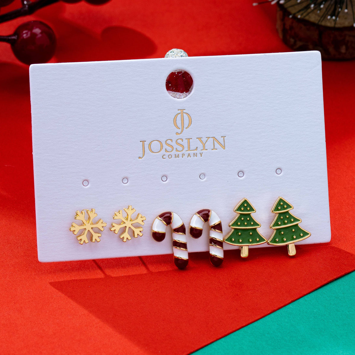Holiday Candy Cane Snowflake Tree Trio Earrings