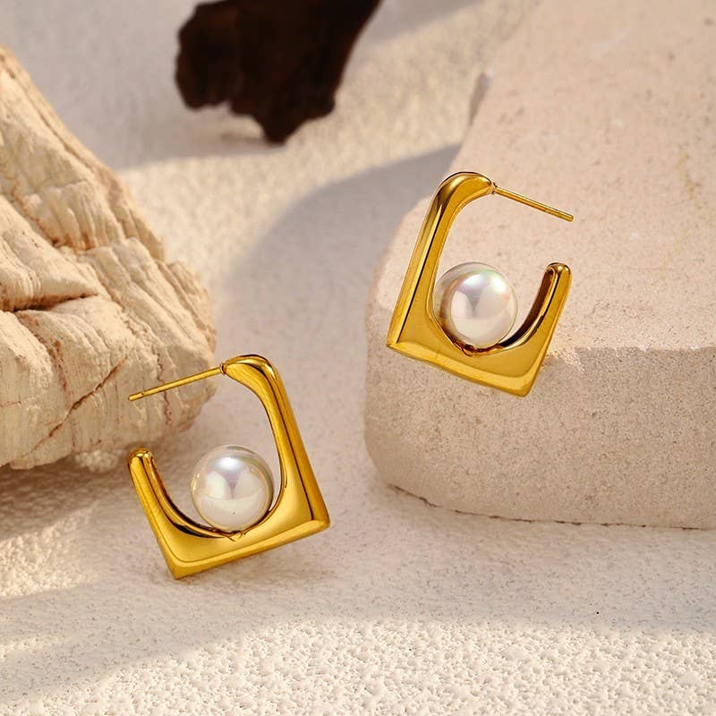 Pearl U Hoop Earrings