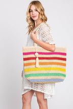 Amara Striped Crochet Women's Tote Bag with Tassel