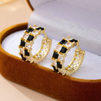 Checker Crystal Baguette Hoop Earrings