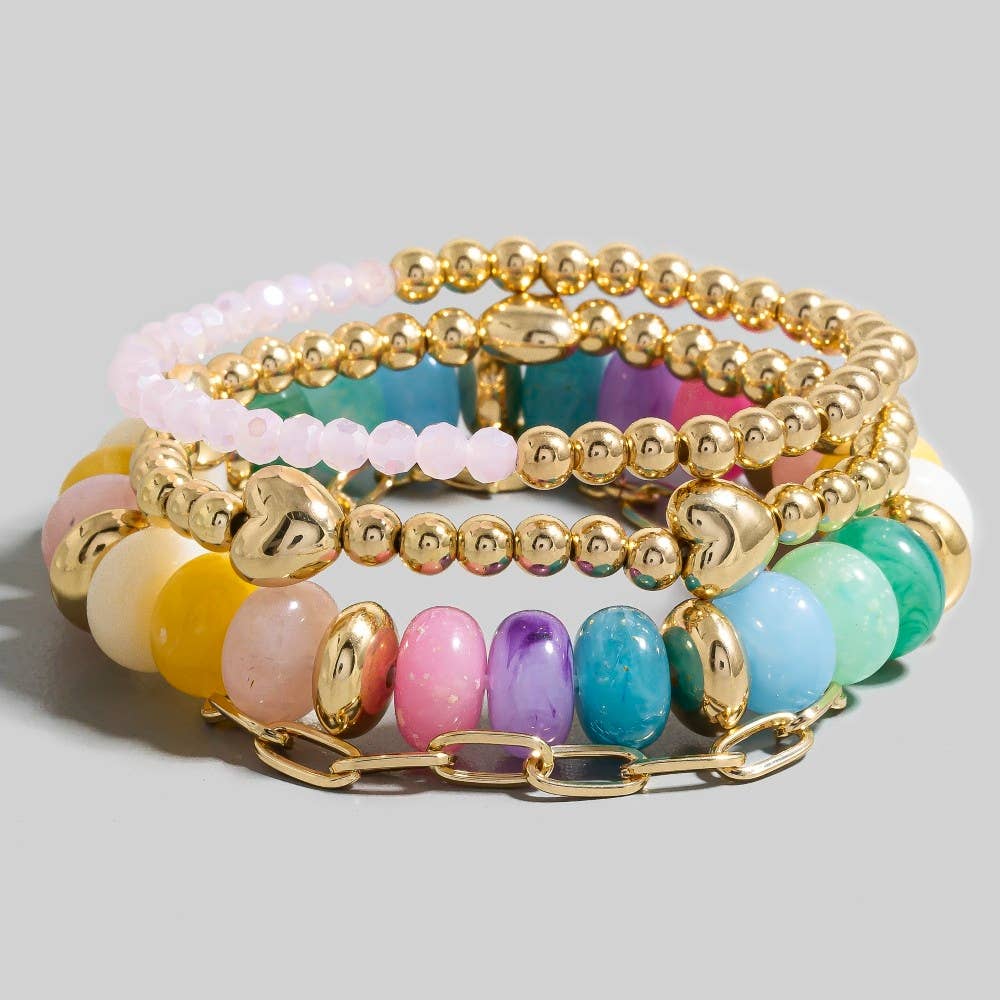 Marble Hearts Beaded Bracelet Set
