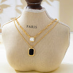 Layered Paperclip Chain Double Gemstone Necklace
