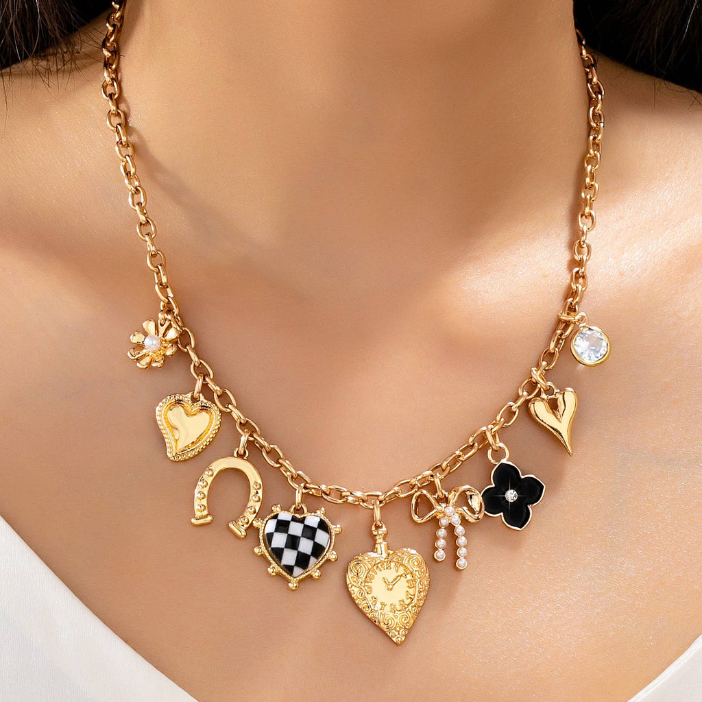 Gold & Black Multi-Charm Necklace