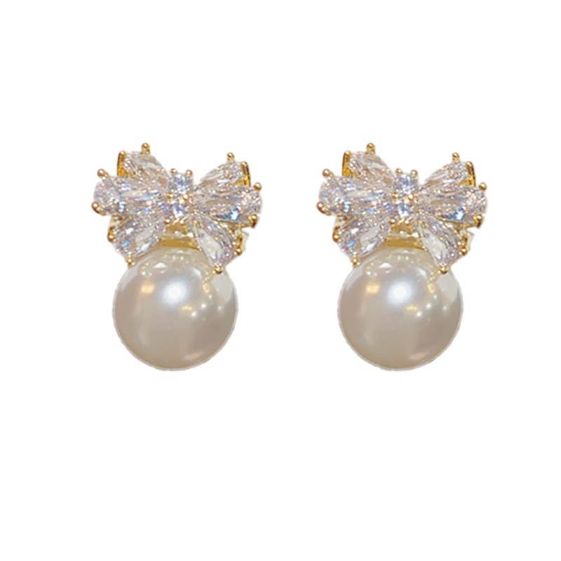 Pearl & Crystal Bow Drop Earrings