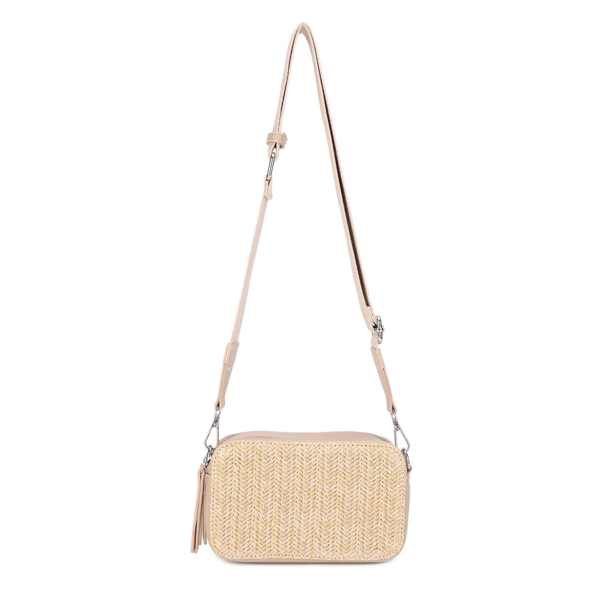 Jeena Two Tone Straw Crossbody Bag