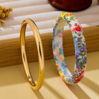 Floral Resin & Gold-Tone Bangle Bracelet Set