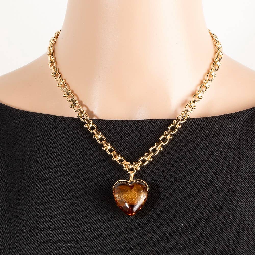 Brown Glass Heart Pendant Necklace