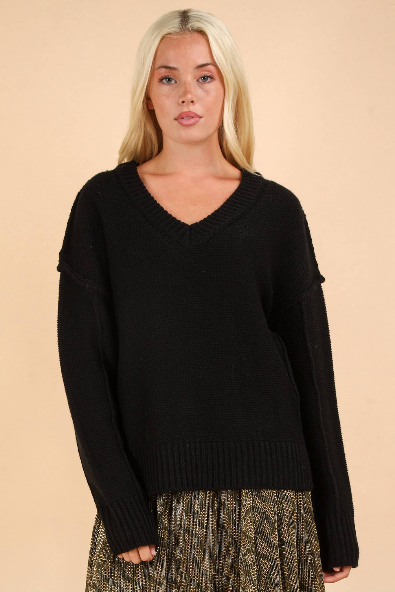 Oversized Chunky V-Neck Knit Sweater