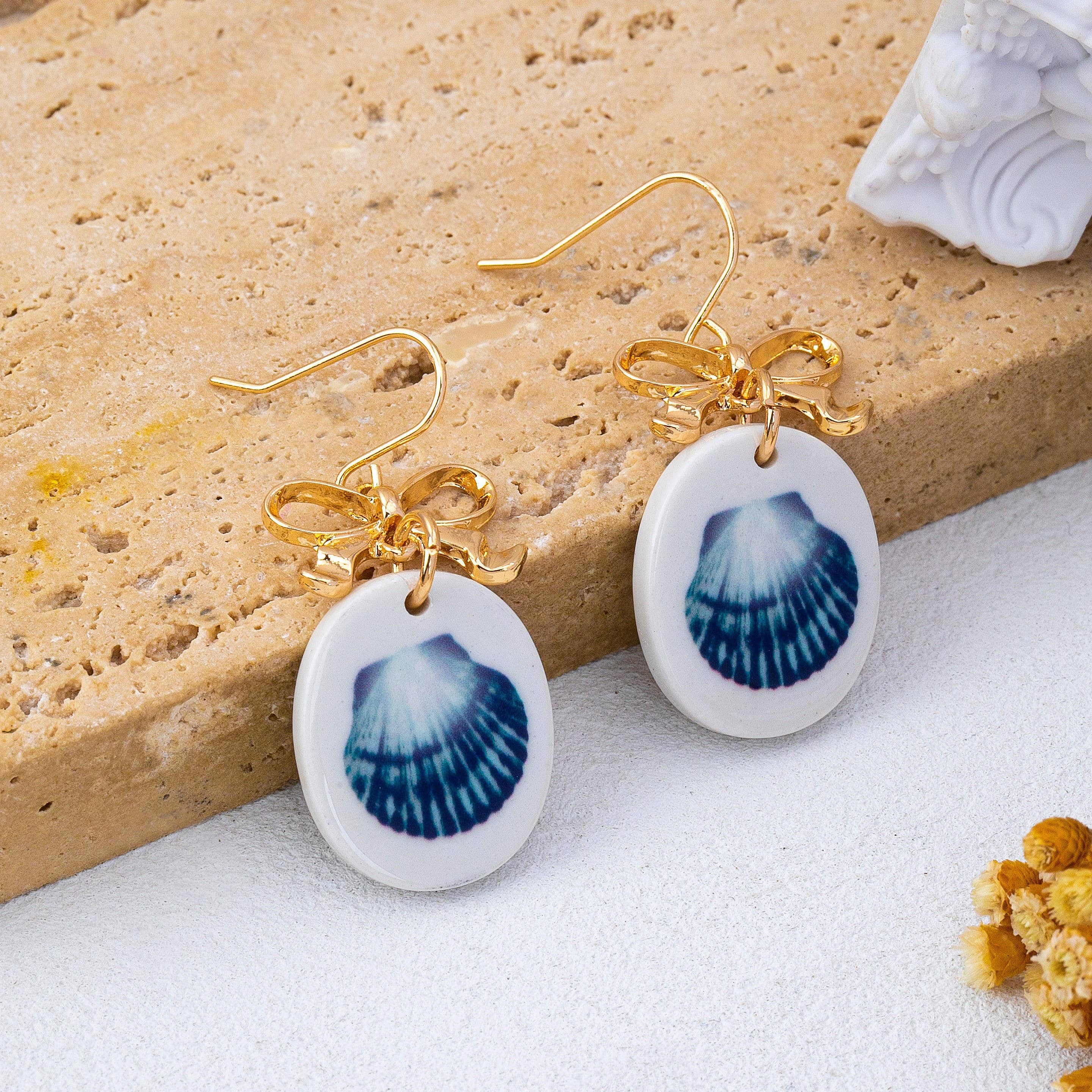 Gold Bow Drop Charm Earrings