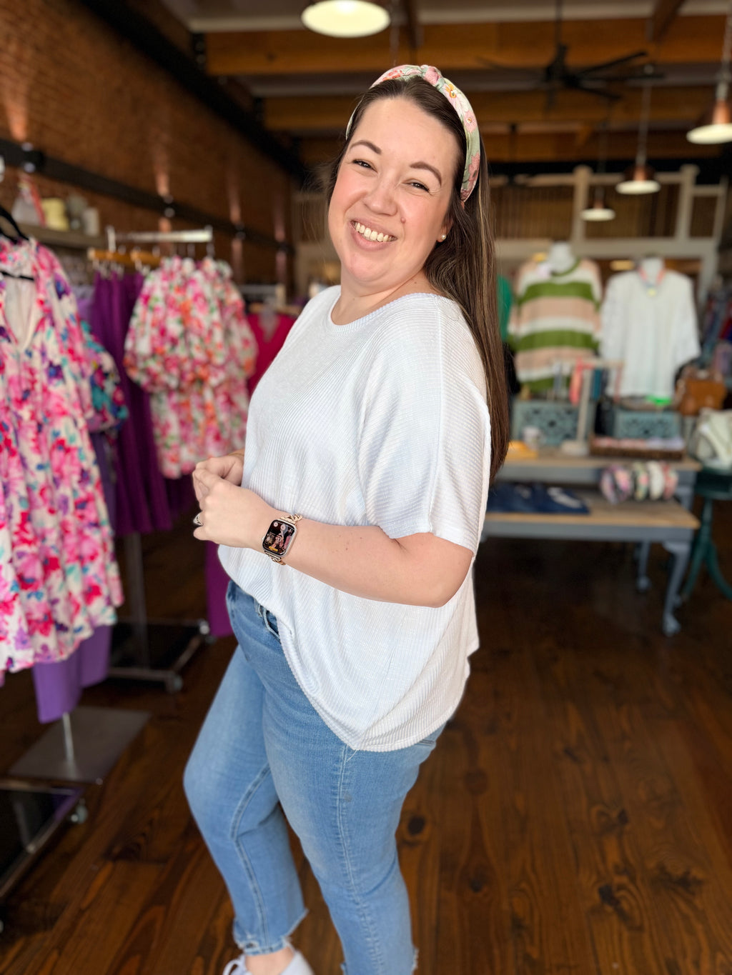 Simple Oversized Ribbed Knit Top - White
