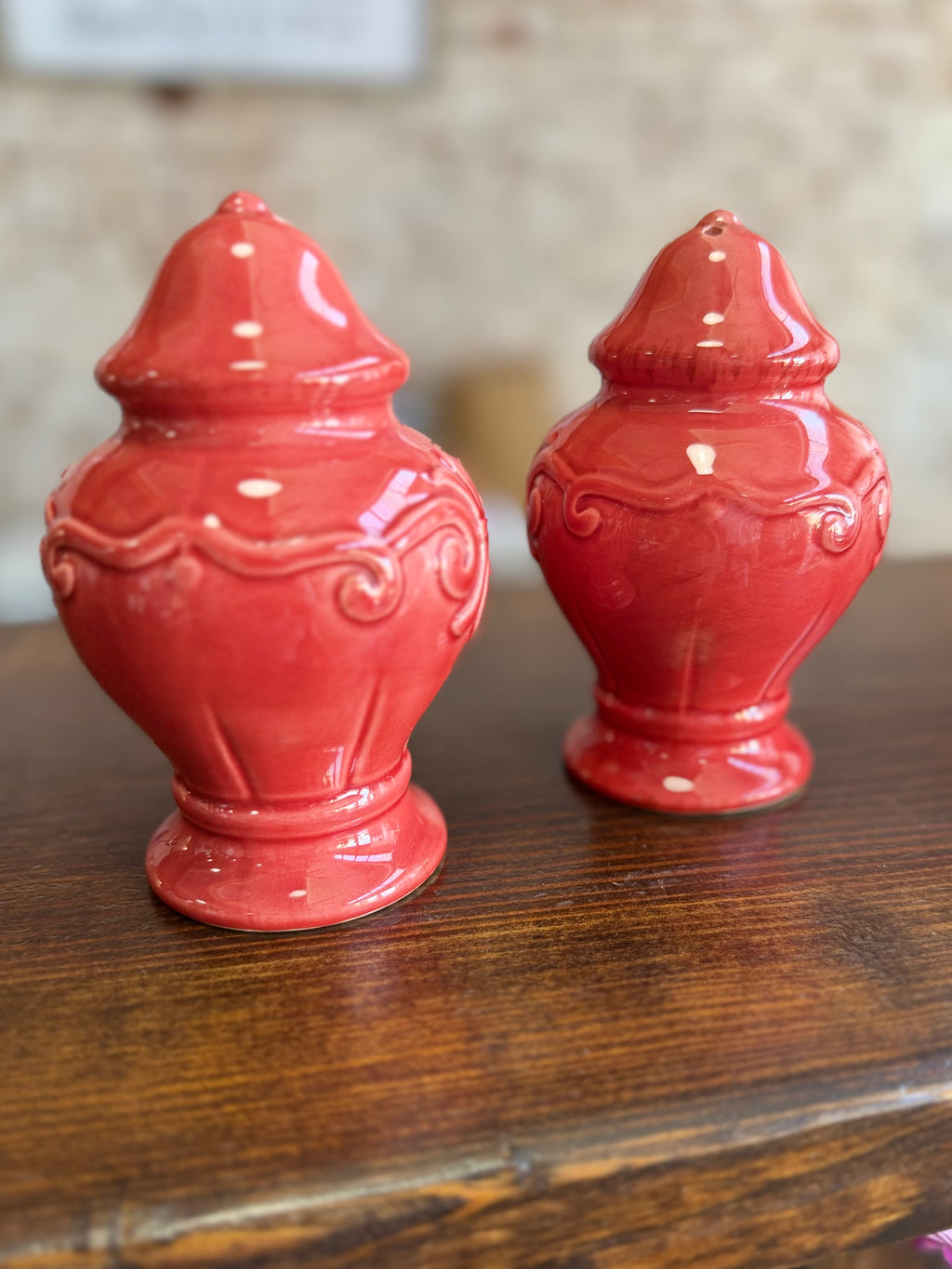 Vintage Red Ceramic Salt & Pepper Shaker Set