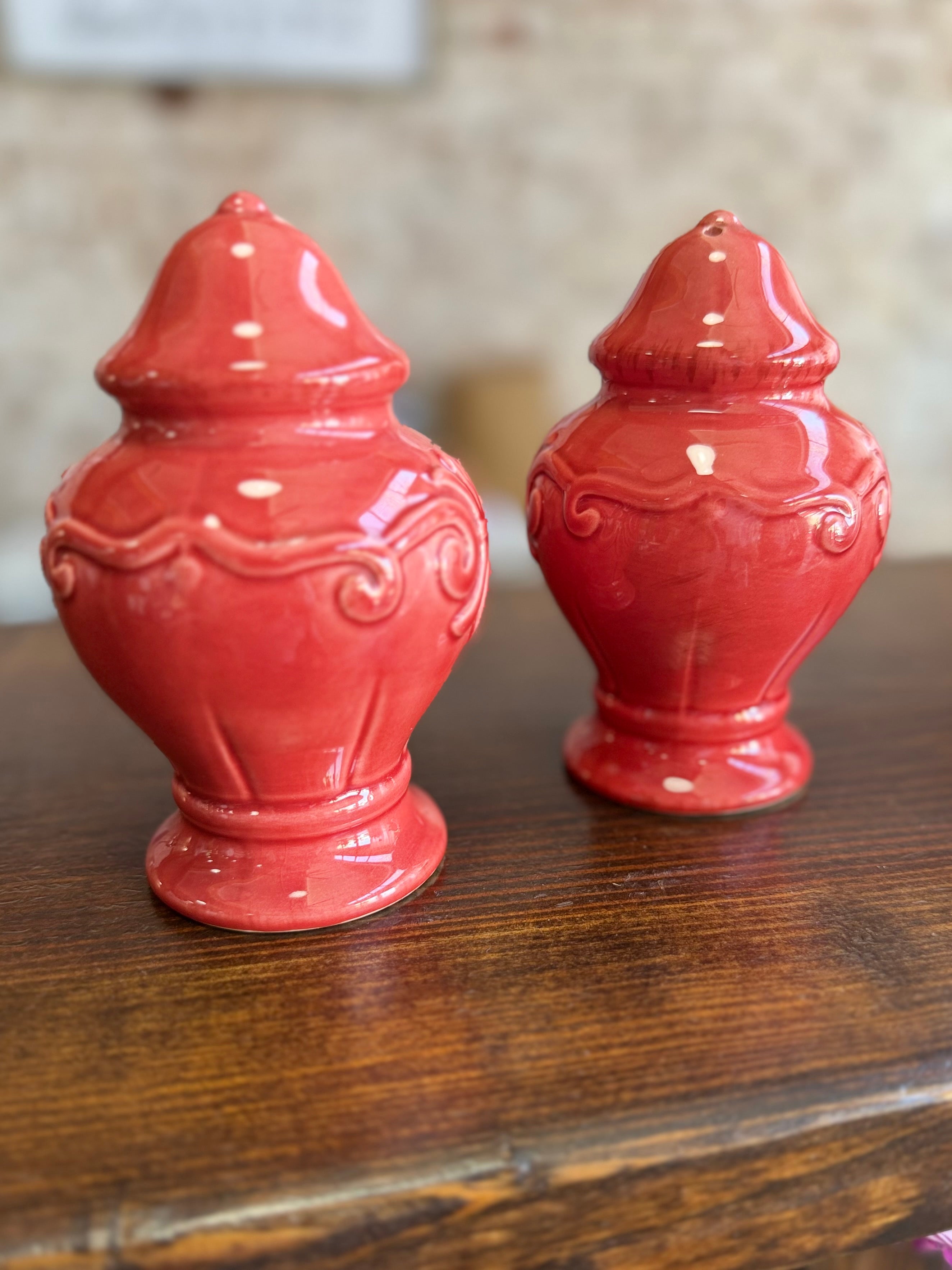 Vintage Red Ceramic Salt & Pepper Shaker Set