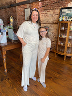Cream Checkered Bamboo Pajamas Set - Adult