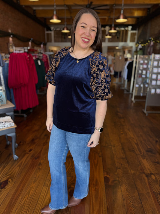 Velvet Lace Floral Blouse