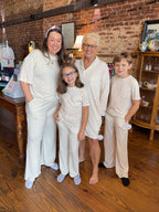 Cream Checkered Bamboo Pajamas Set - Adult