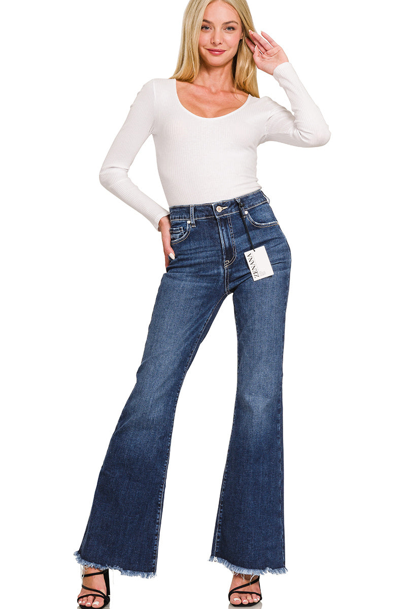 Zelda High Rise Raw Hem Flare Jeans