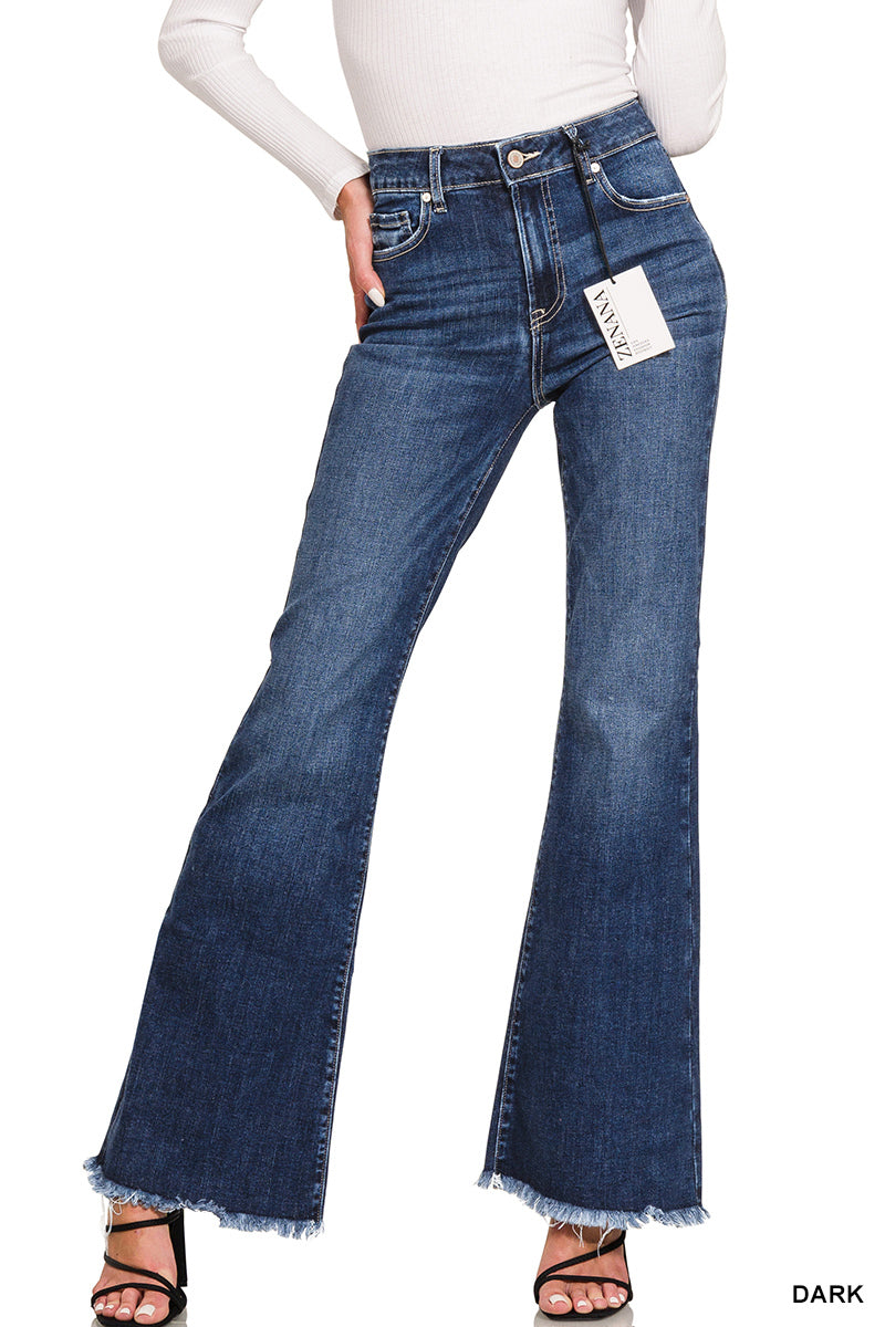 Zelda High Rise Raw Hem Flare Jeans