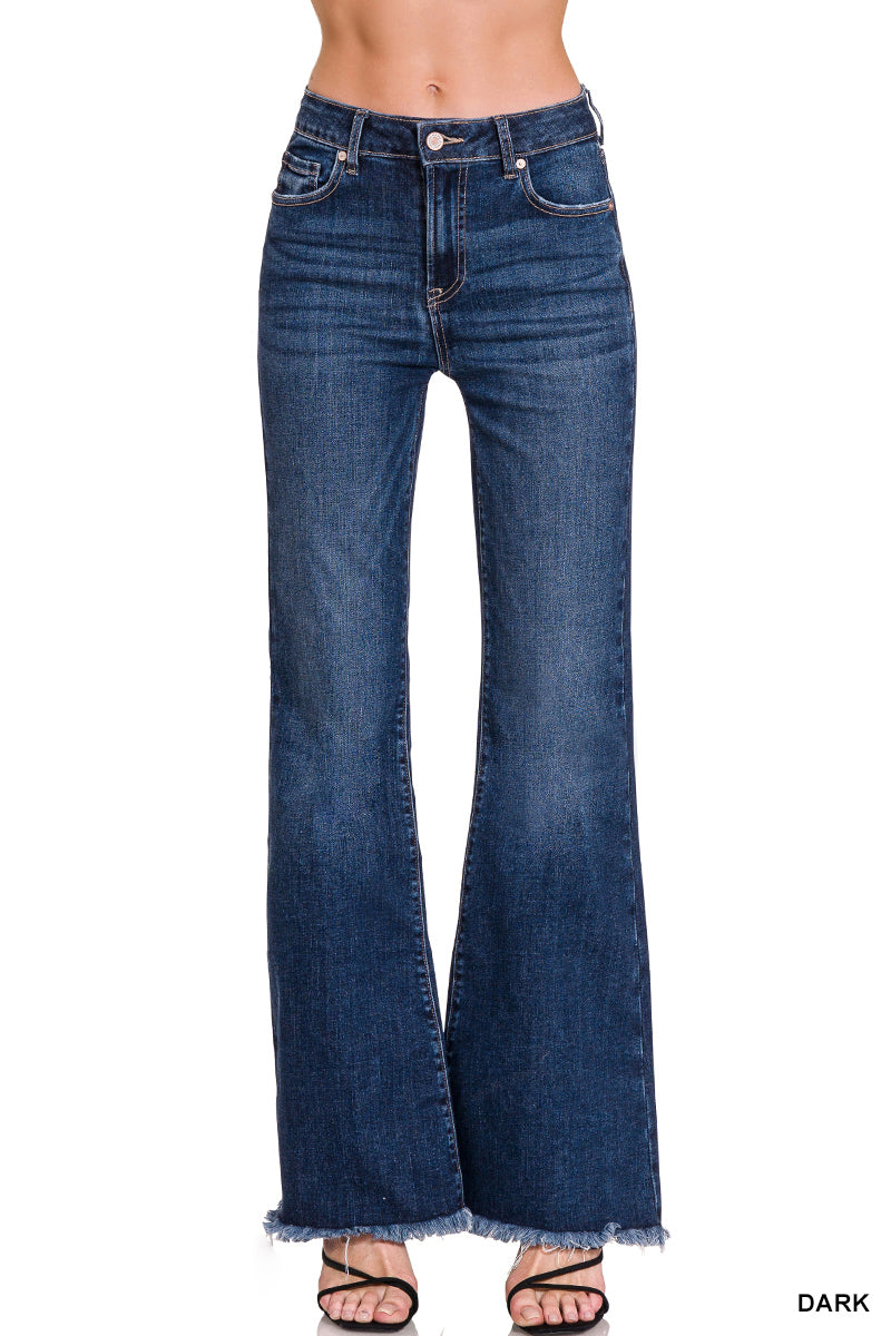 Zelda High Rise Raw Hem Flare Jeans