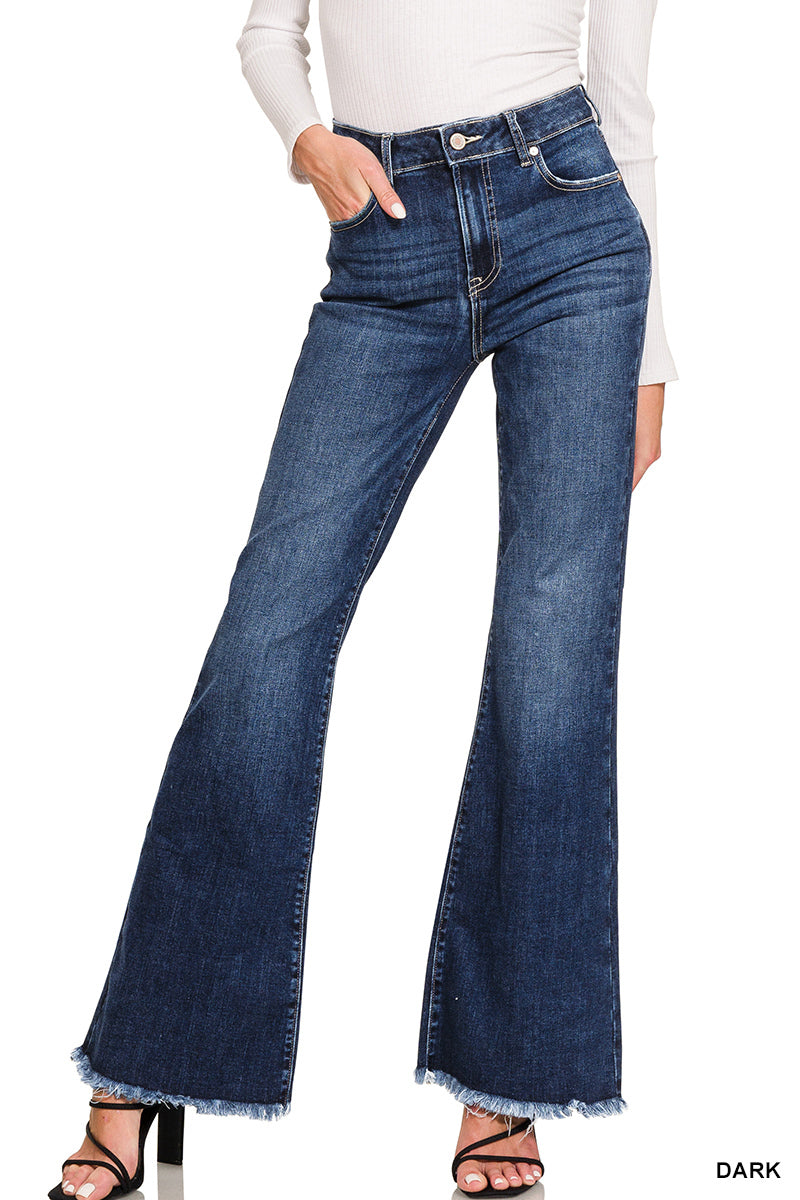 Zelda High Rise Raw Hem Flare Jeans