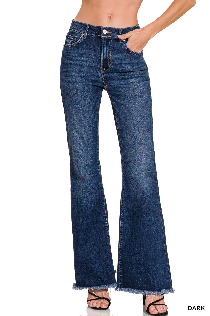 Zelda High Rise Raw Hem Flare Jeans