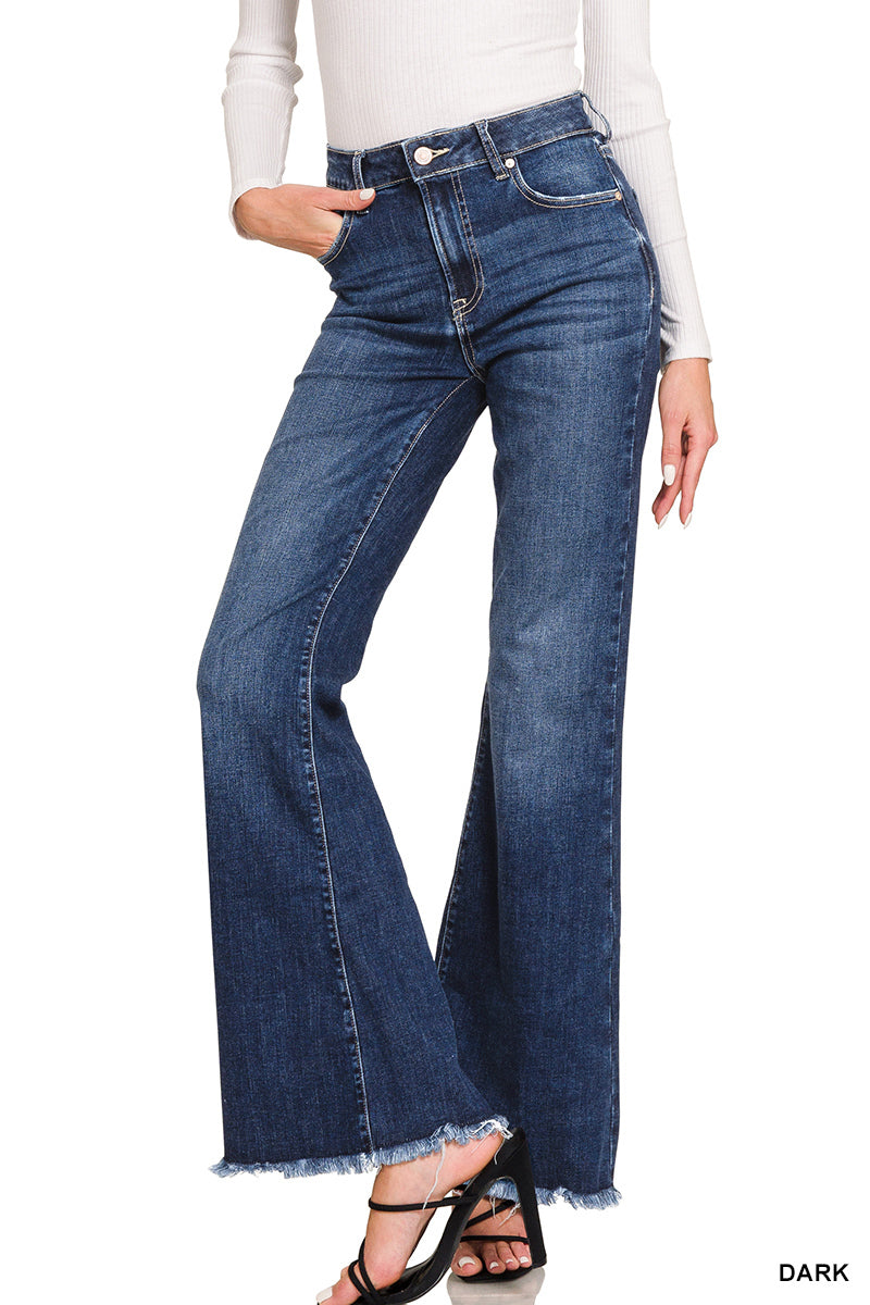 Zelda High Rise Raw Hem Flare Jeans