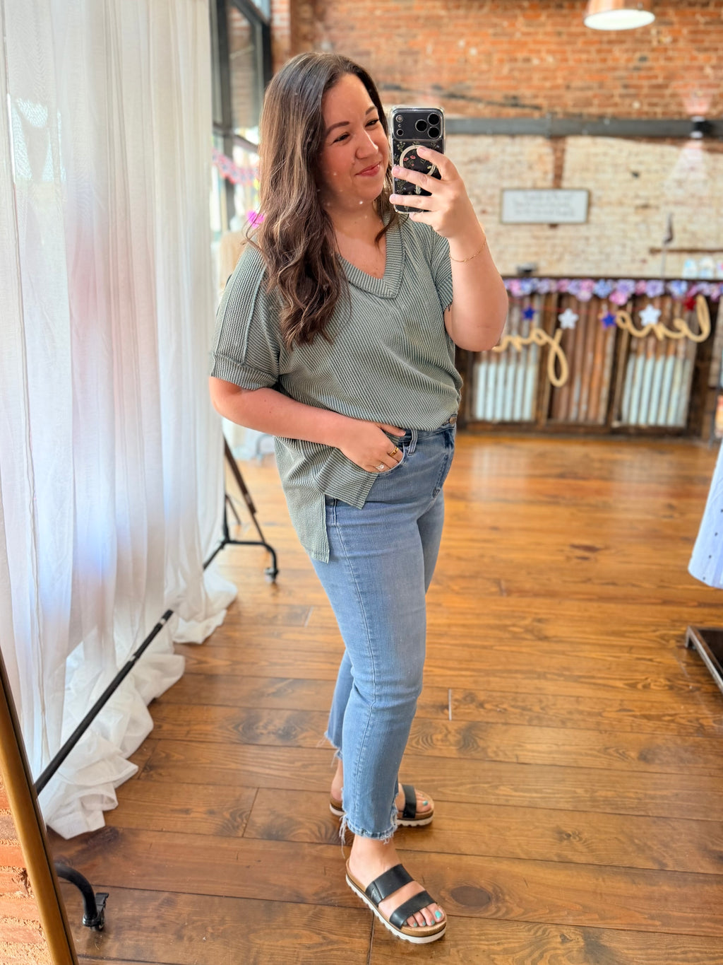 Simple Ribbed Dolman Top - Jade