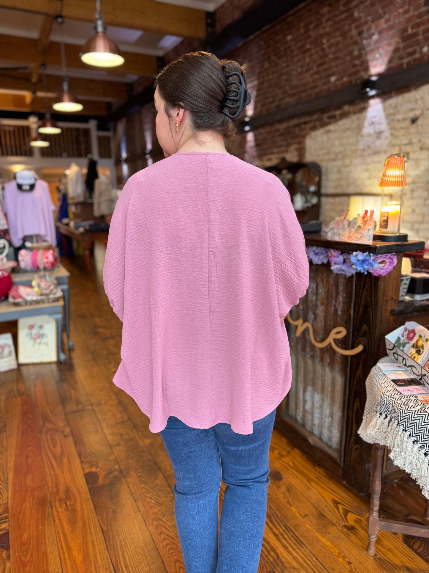 Simple Woven Oversized Blouse in Pink