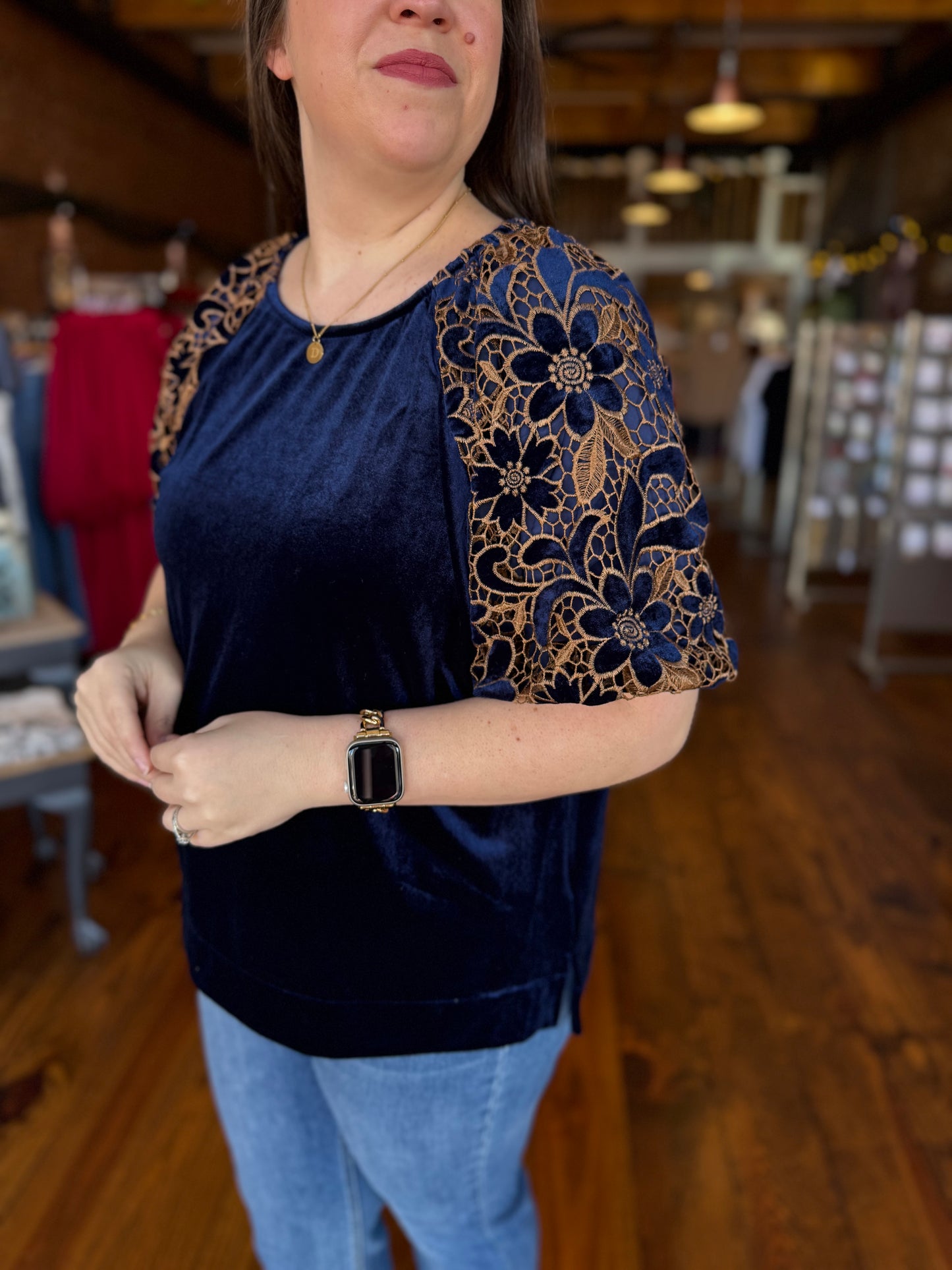 Velvet Lace Floral Blouse