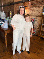 Cream Checkered Bamboo Pajamas Set - Youth