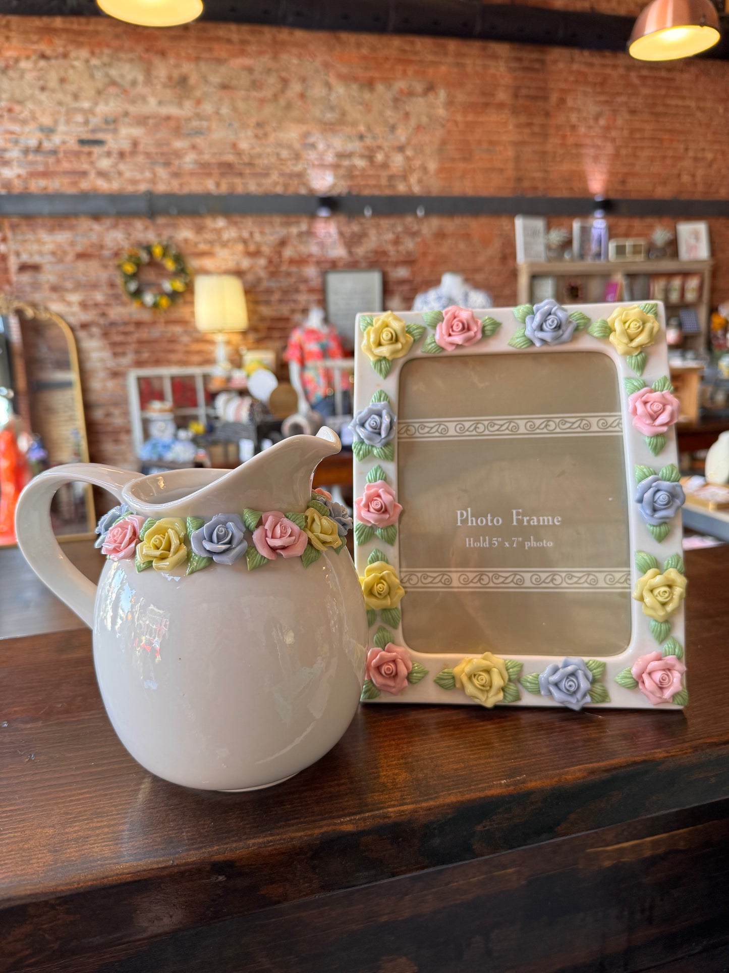 Pastel Roses 5x7 Frame & Pitcher Set