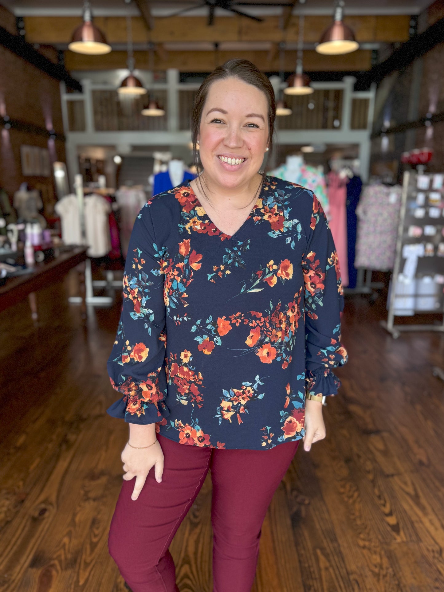 Navy Floral Woven Blouse