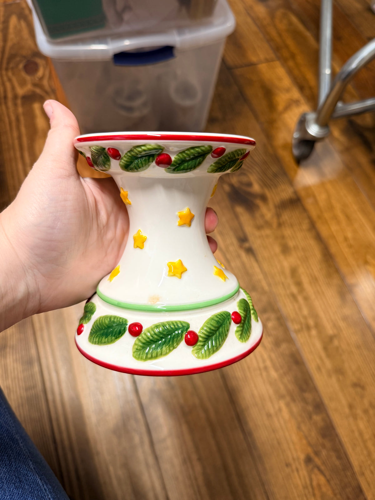 Nikko Christmas Holly Ceramic Candle Holder