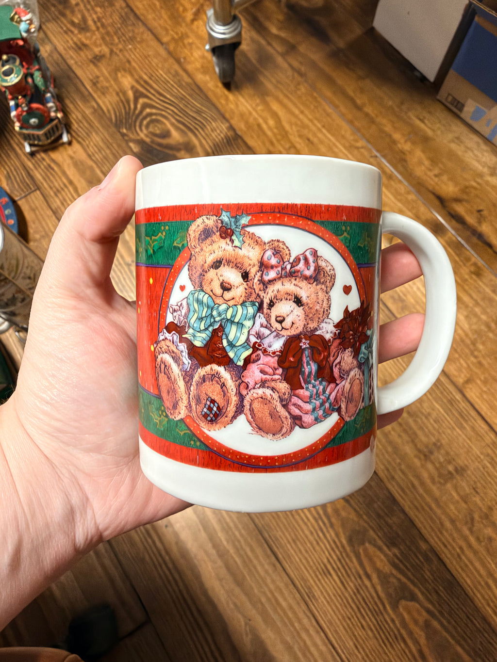 Vintage-Inspired Christmas Teddy Bear Ceramic Mug