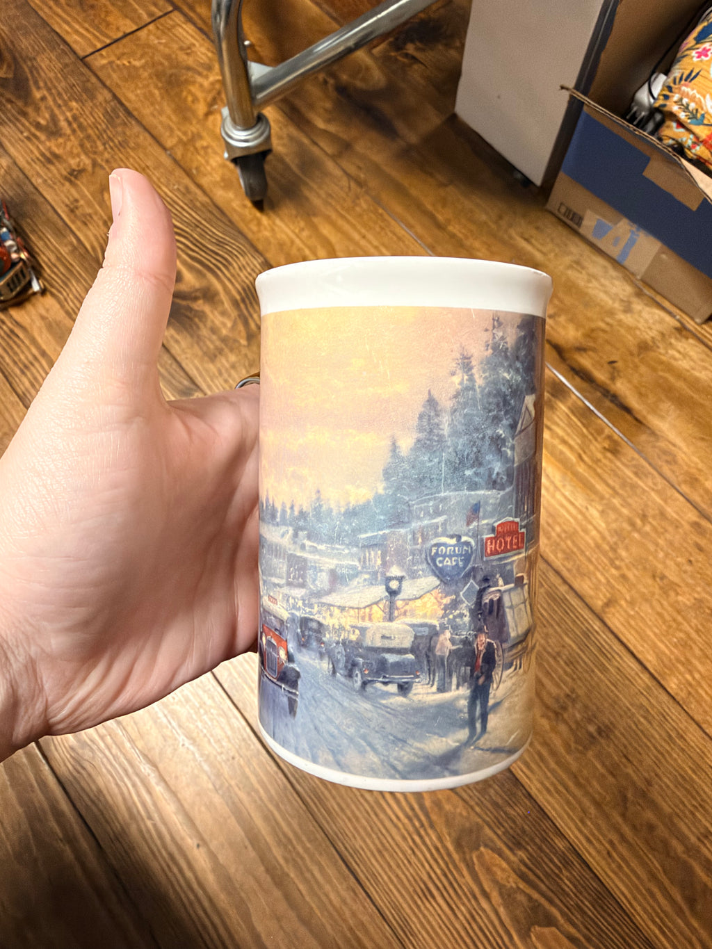 Vintage 1990 Thomas Kinkade "Christmas on Main Street" Mug