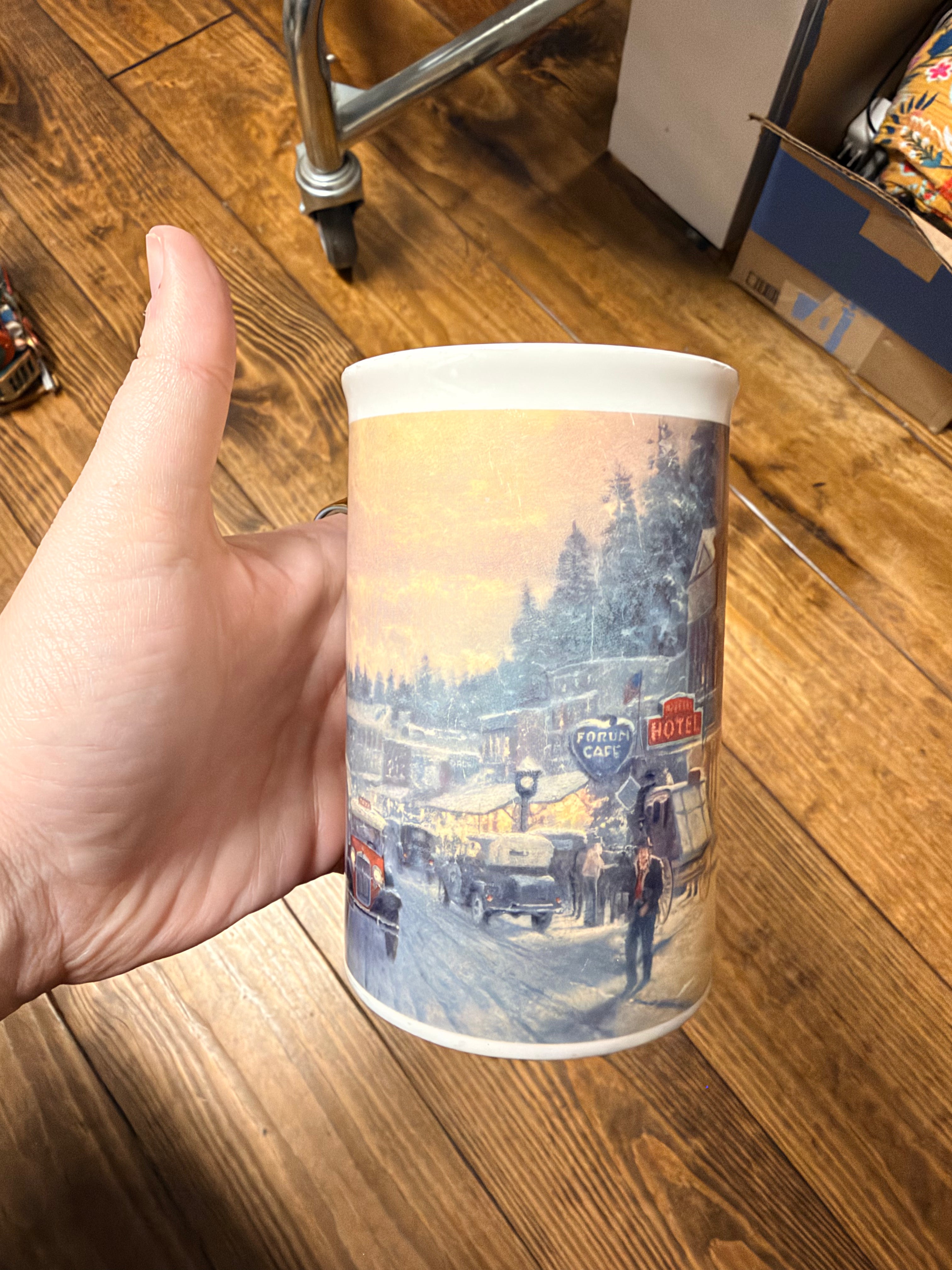 Vintage 1990 Thomas Kinkade "Christmas on Main Street" Mug