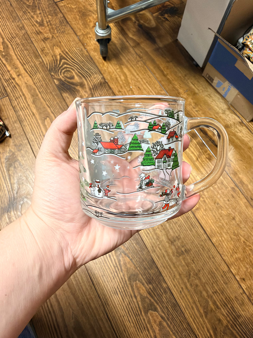 Vintage Clear Glass Christmas Village Mug