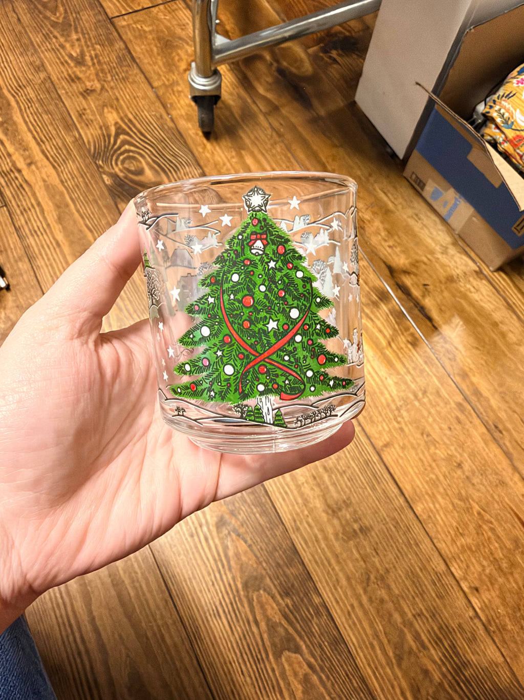Vintage Clear Glass Christmas Village Mug