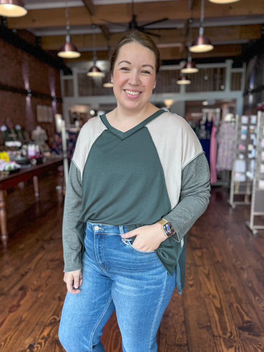 Hunter Green Raglan Color Block Top