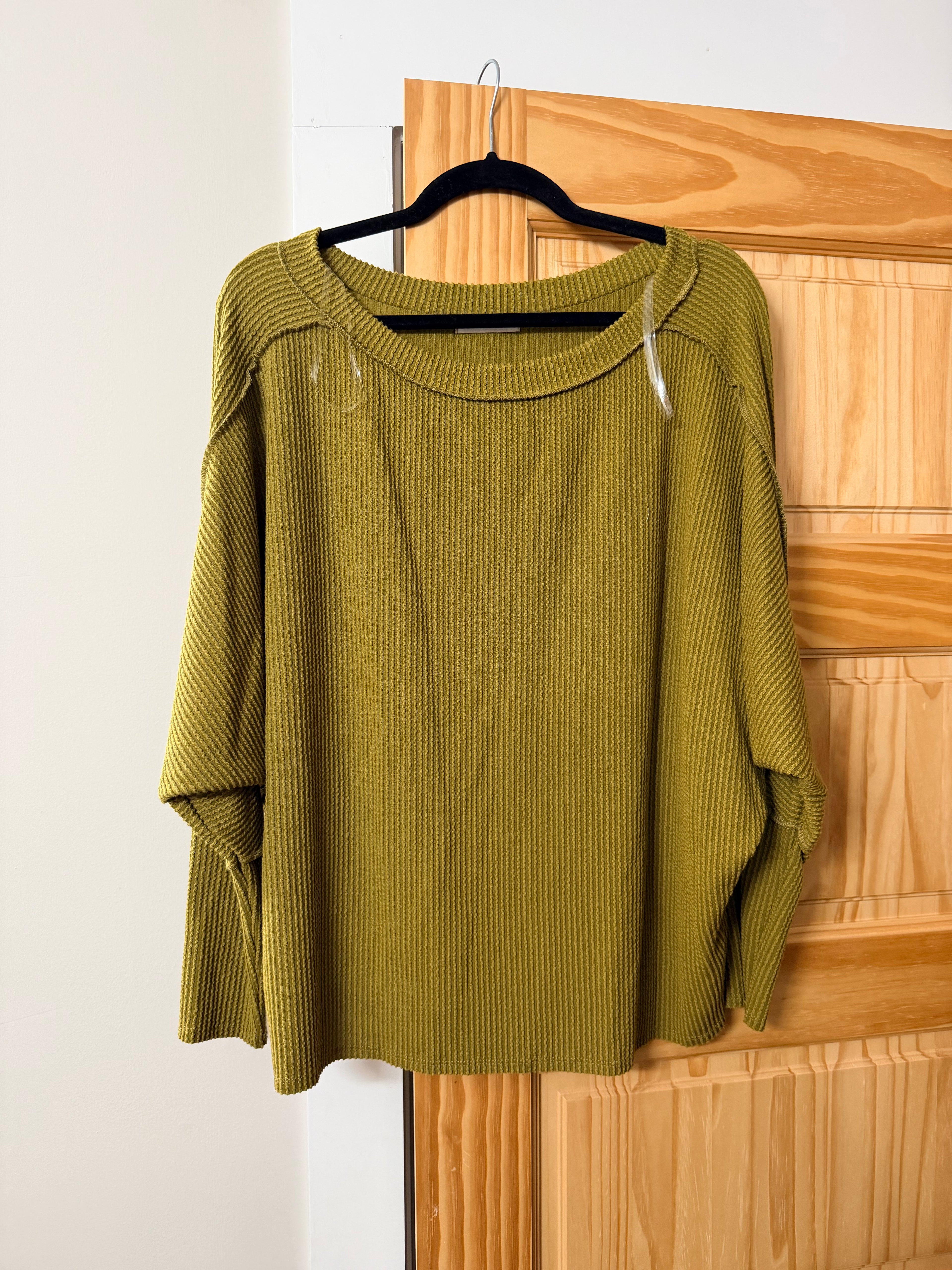 Olive Ribbed Dolman Top