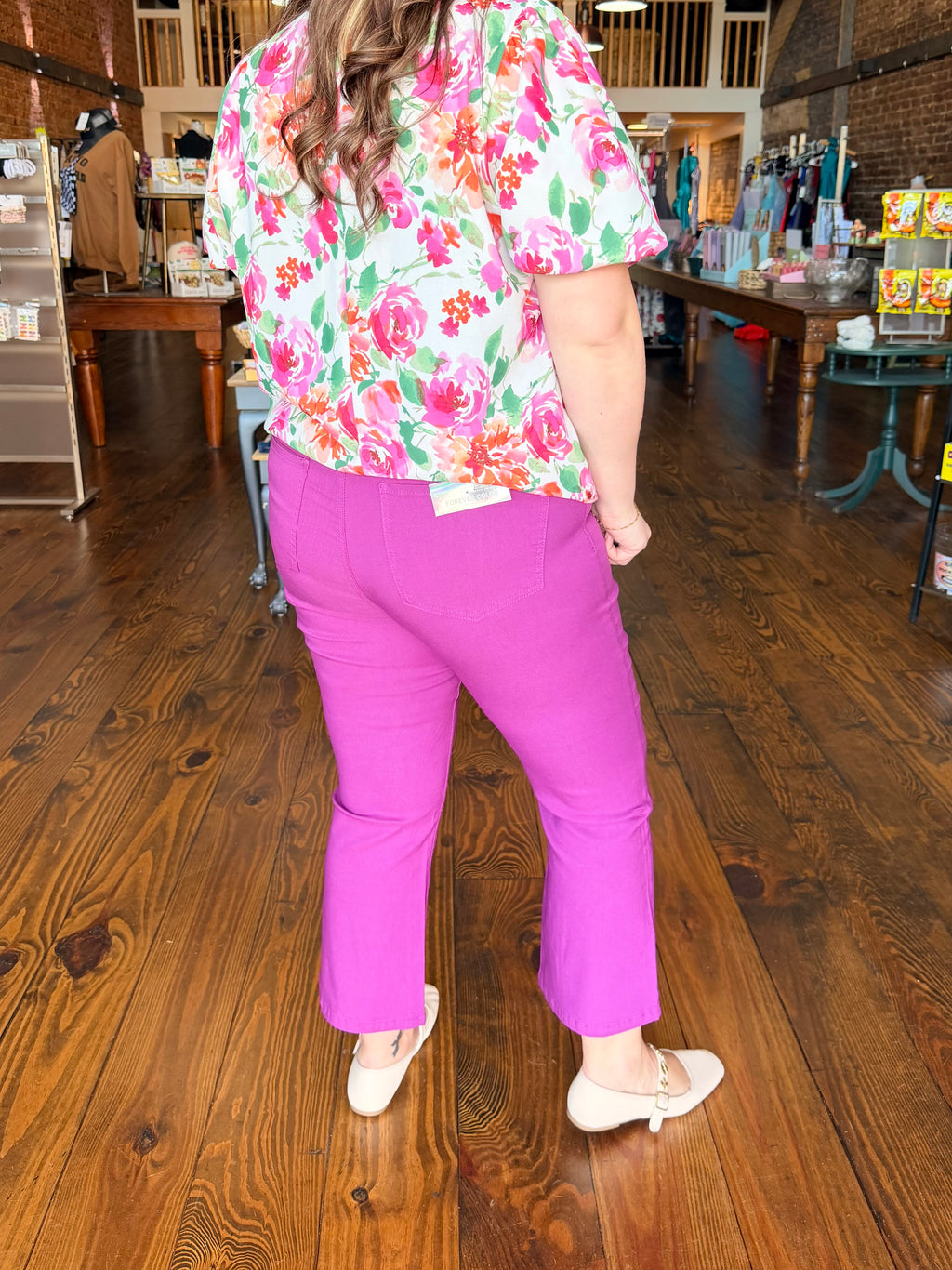 YMI Hyperstretch Kick Flare Cropped Pants - Raspberry