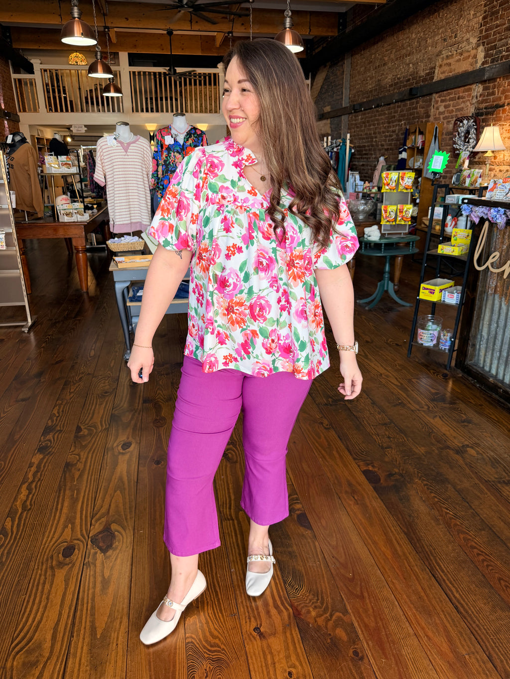 YMI Hyperstretch Kick Flare Cropped Pants - Raspberry