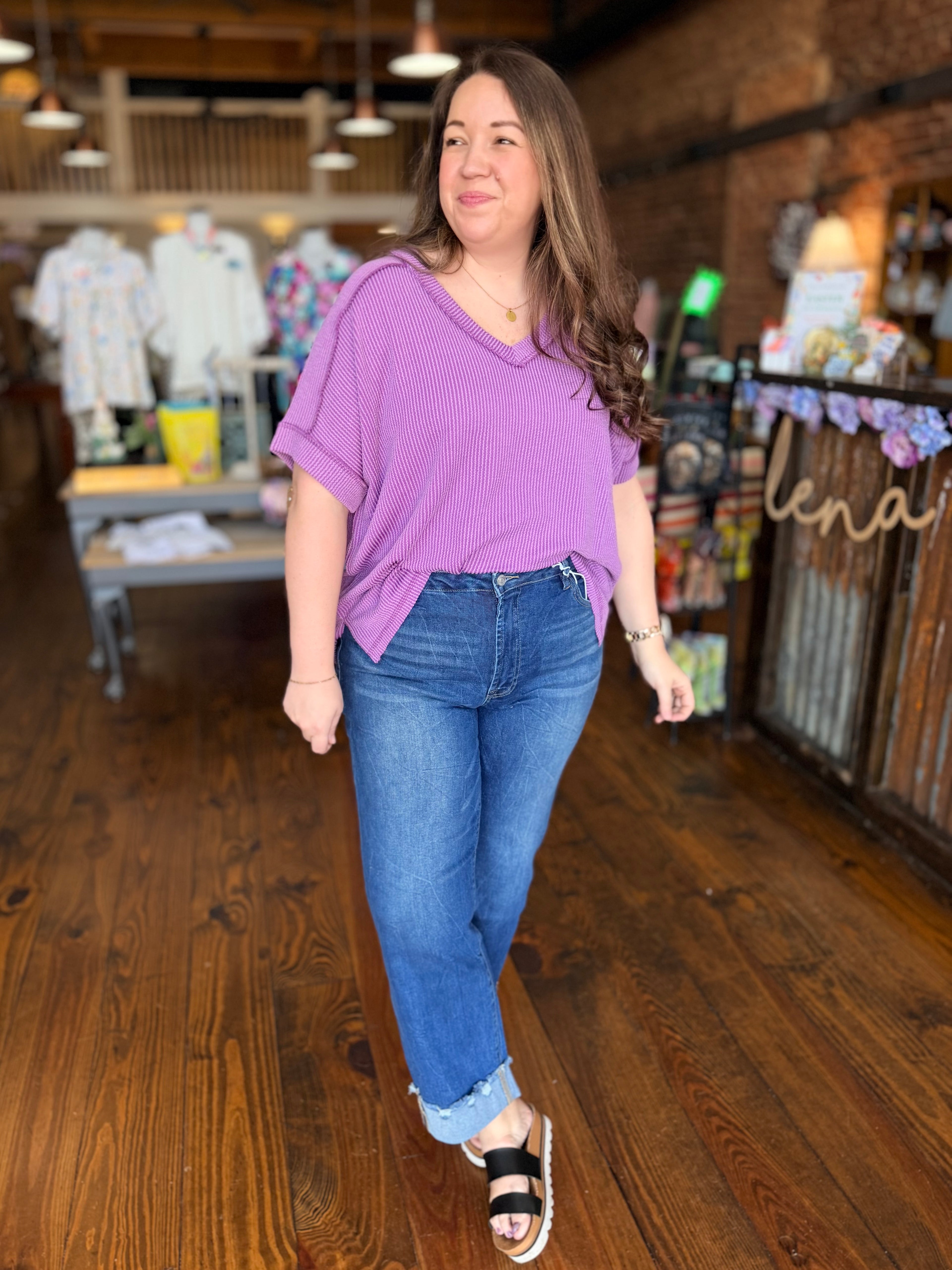 Simple Ribbed Dolman Top - Plum