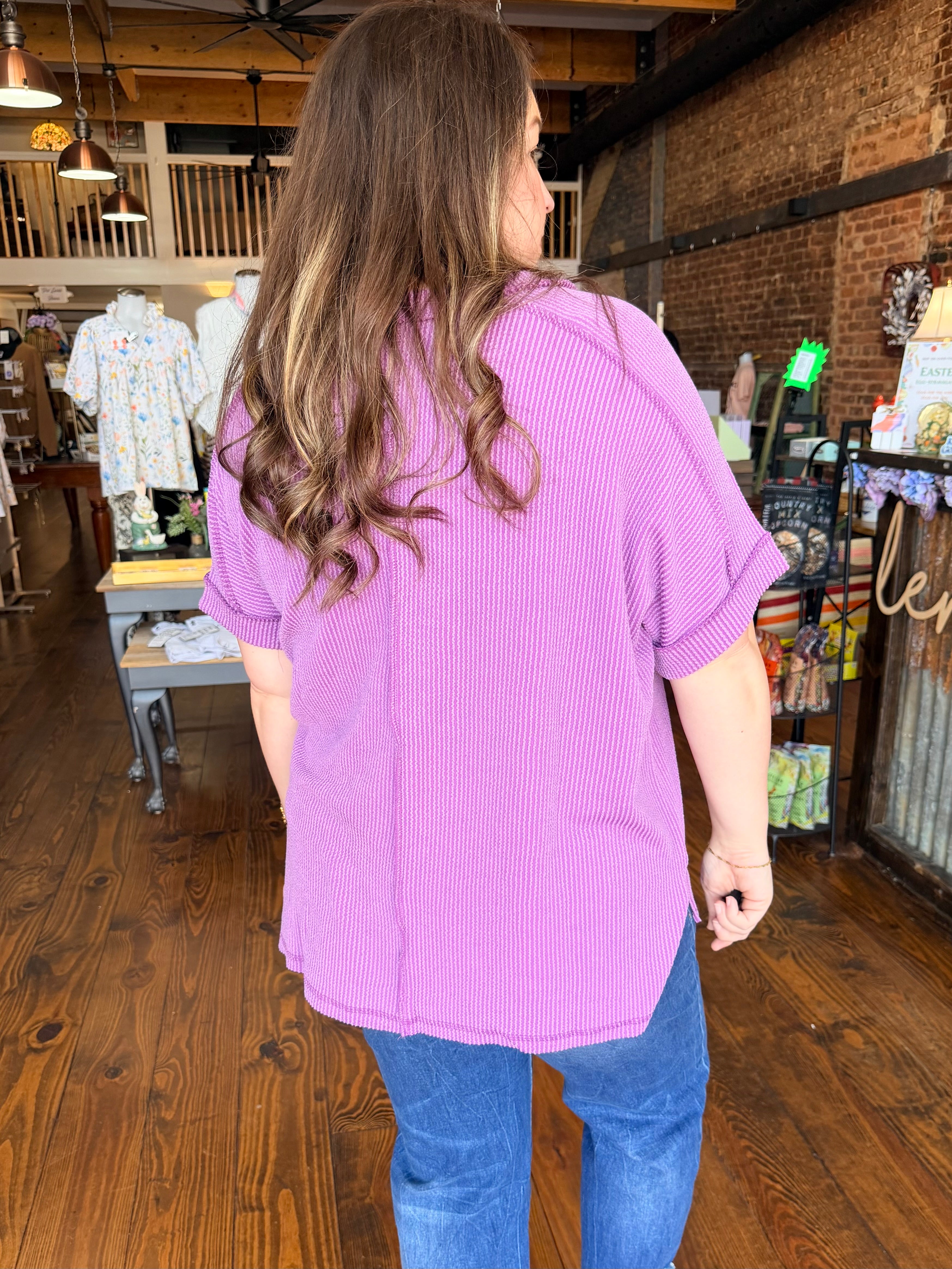 Simple Ribbed Dolman Top - Plum