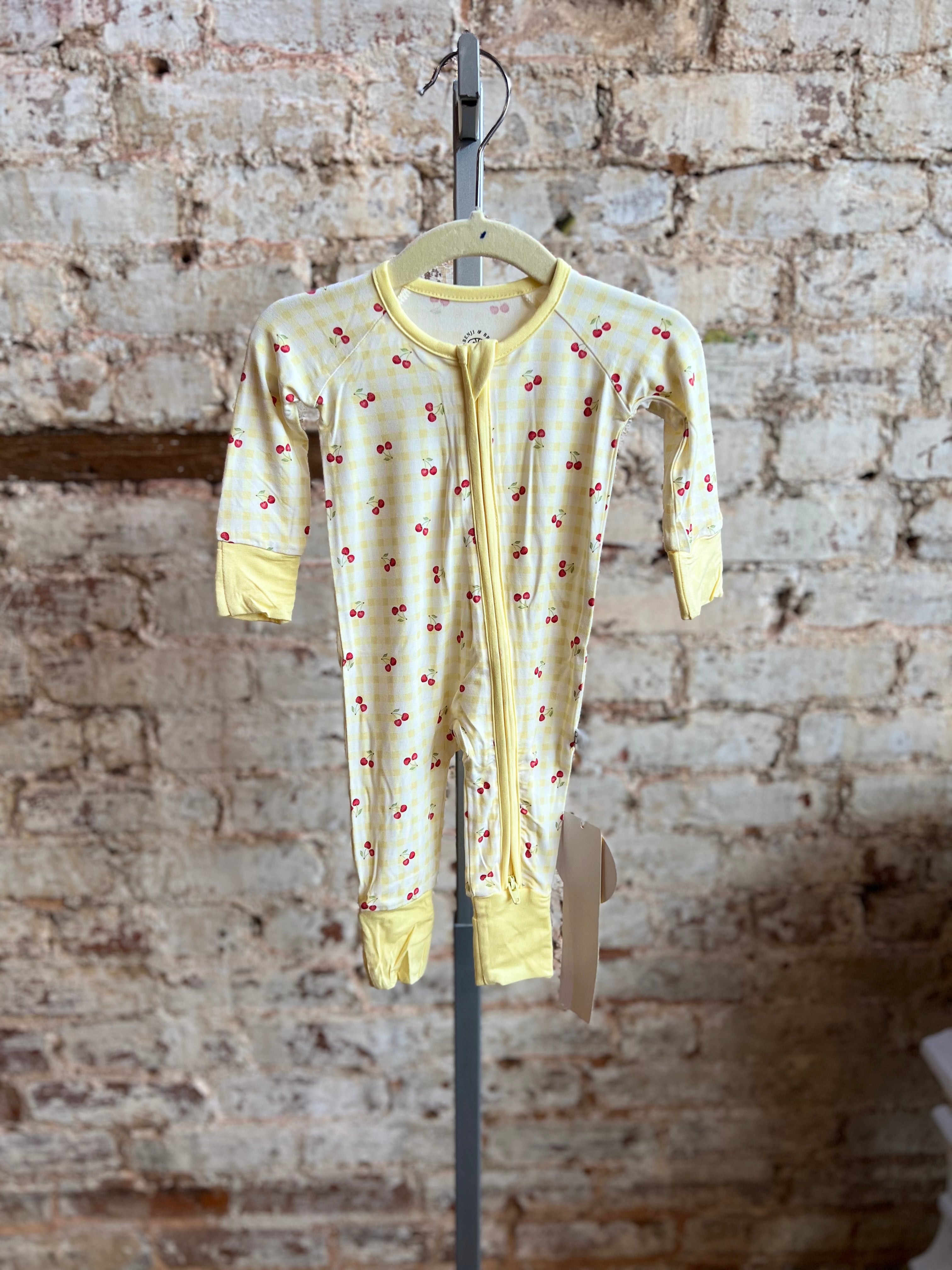 Gingham Cherries Bamboo Zippie Pajamas