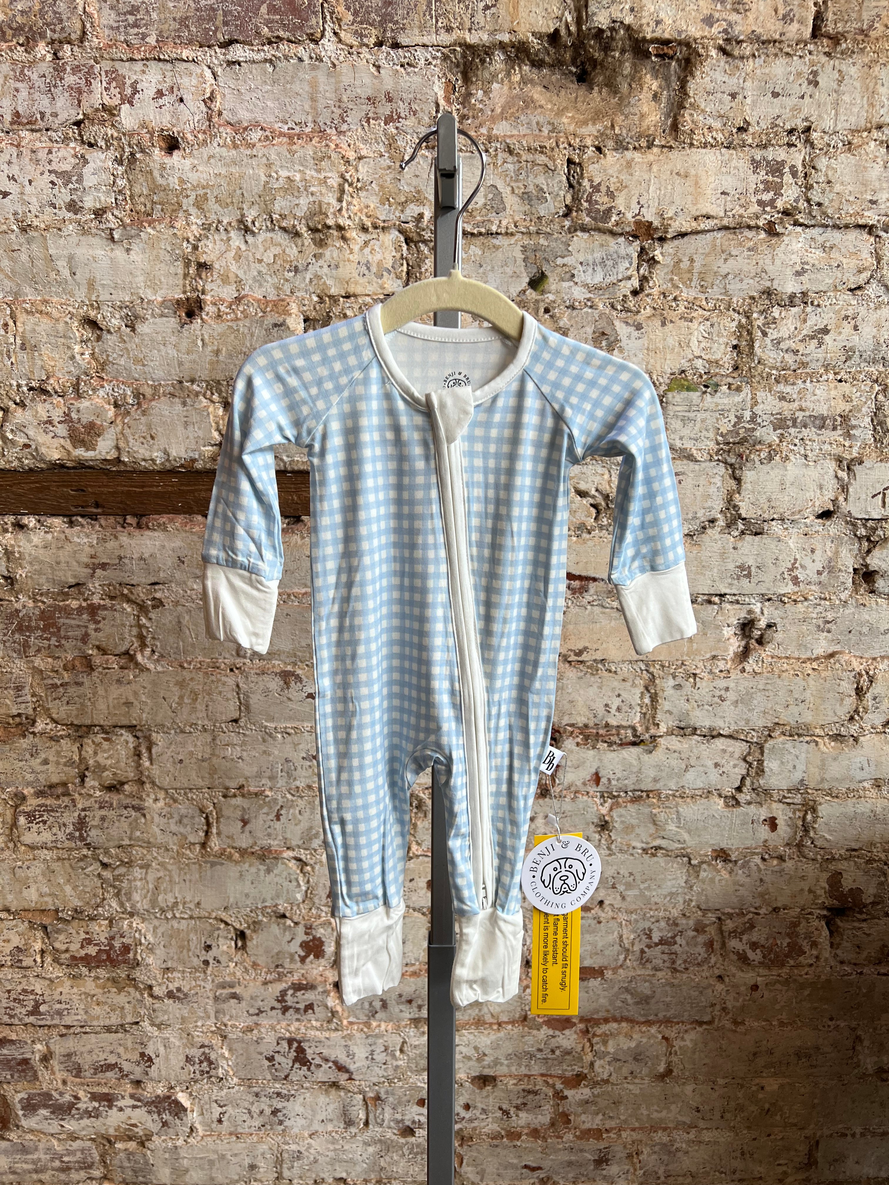 Blue Gingham Bamboo Zippie Pajamas