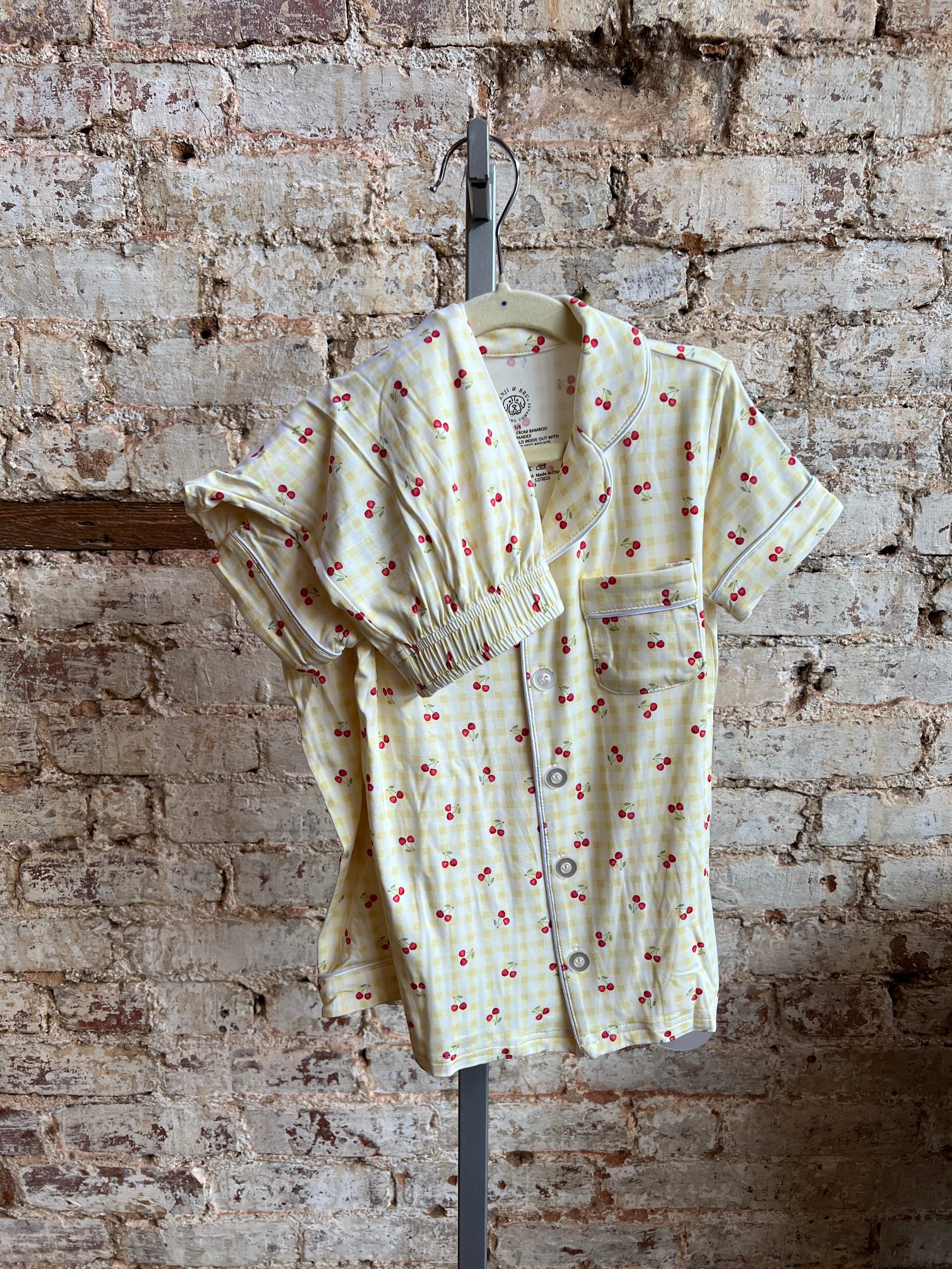 Gingham Cherries Bamboo Pajamas Set - Youth