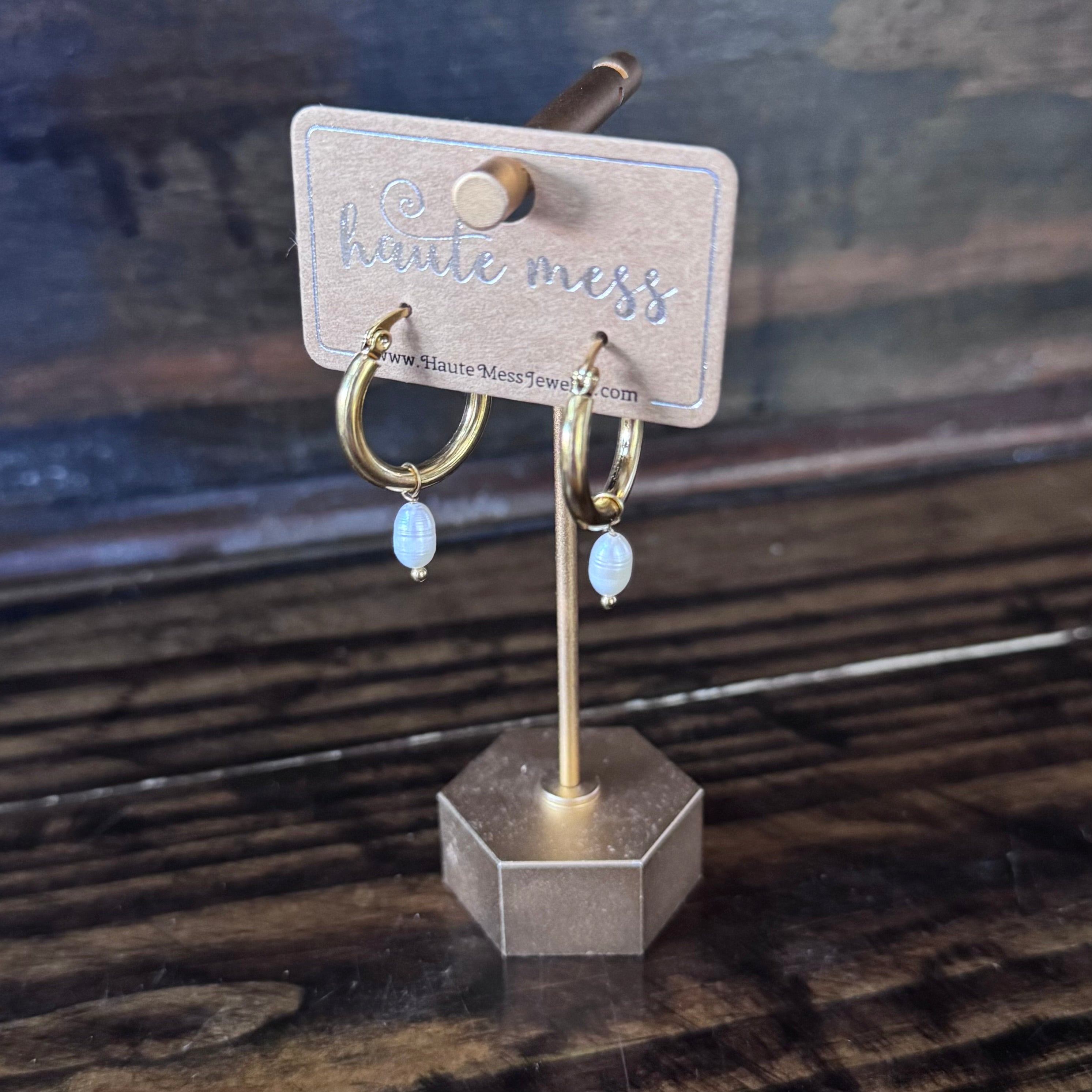 Gold Hoop with Freshwater Pearl Drop Earrings