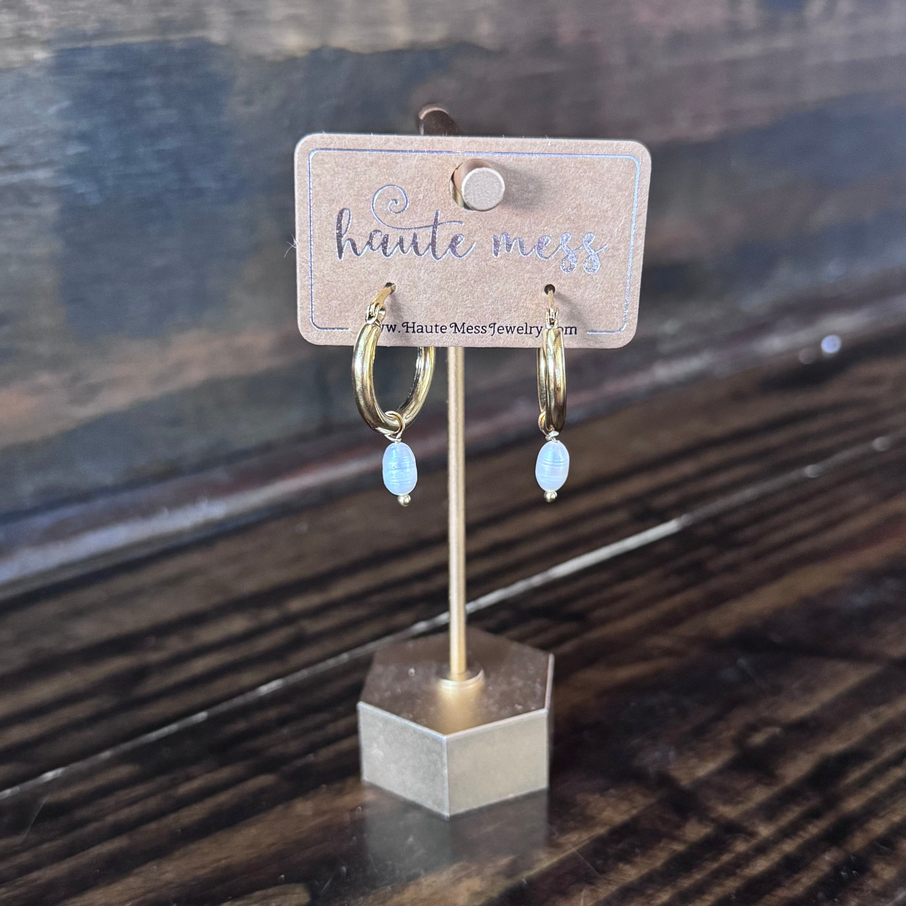 Gold Hoop with Freshwater Pearl Drop Earrings